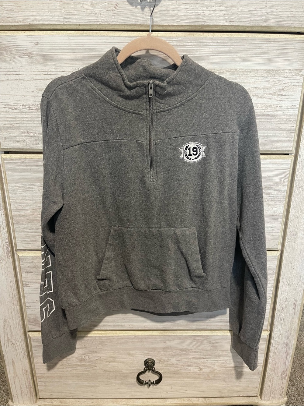 Charcoal Gray Quarter-Zip Sweatshirt with Front Pocket